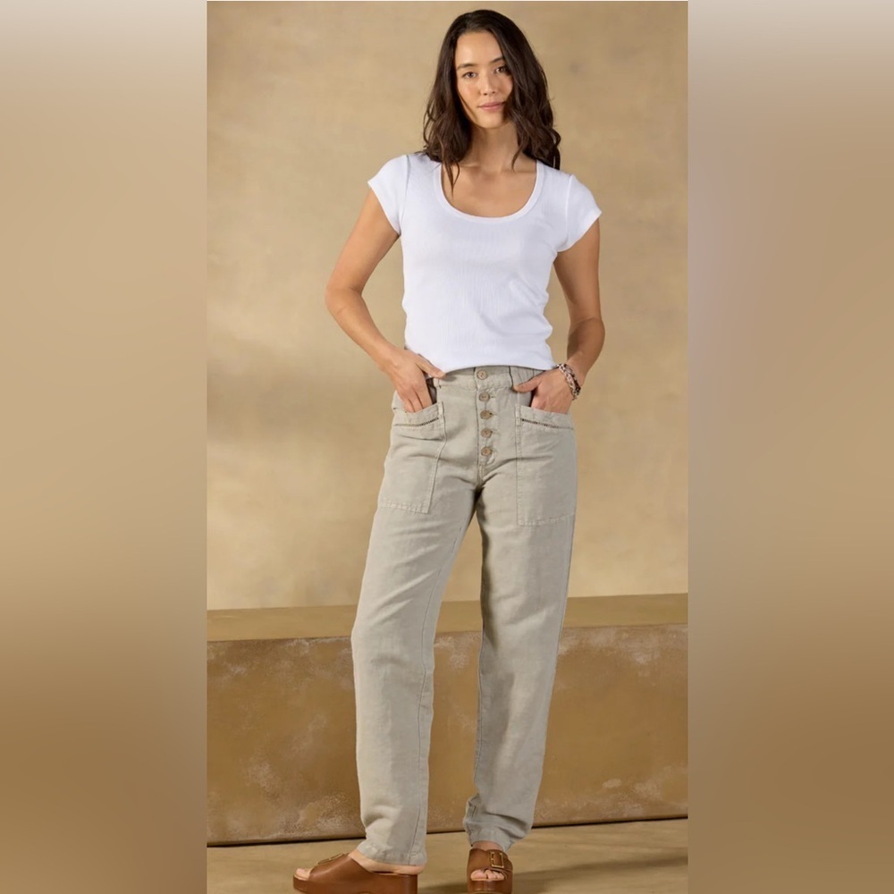 SUNDANCE Women's Rivera Pants Flax Cotton Linen Blend Pants Sz 12 Coastal